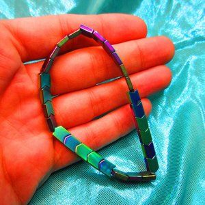 Rainbow Titanium Hematite Arrows 7" Stretchy Gemstone Bracelet